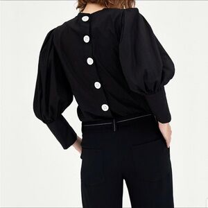 Zara women’s Black Puff Sleeve Button-Back Blouse